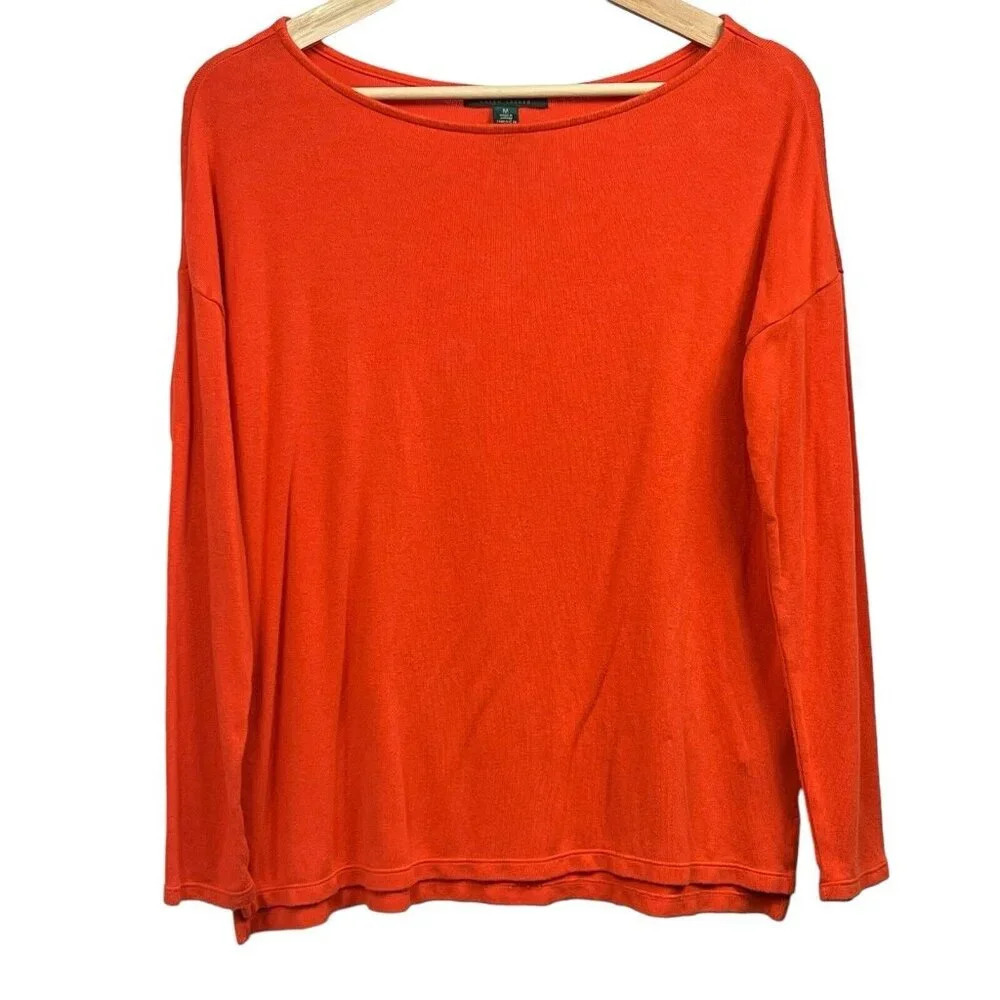 Lauren Ralph Lauren Top Womens Orange Size M 3/4 Sleeve Boat Neck